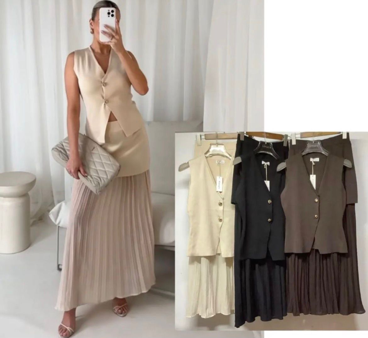 Ensemble Élégance Monaco – Ensemble femme chic jupe plissée et haut structuré