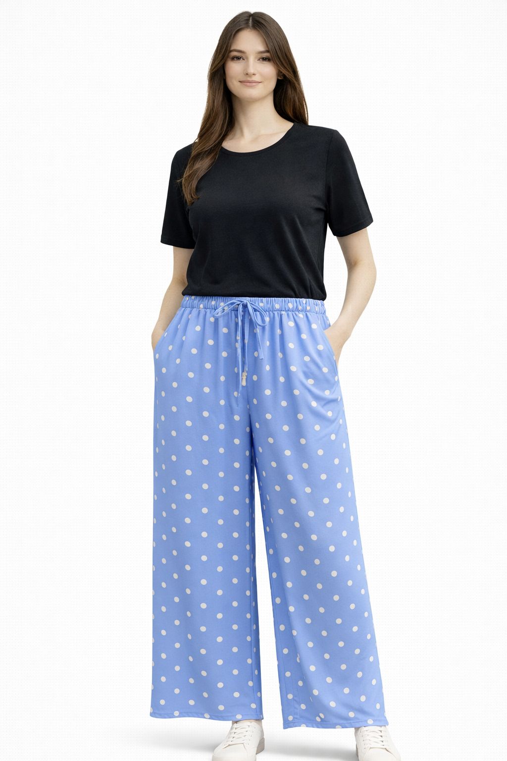 Pantalon Femme Fluide à Pois – Taille Élastique Confort & Chic