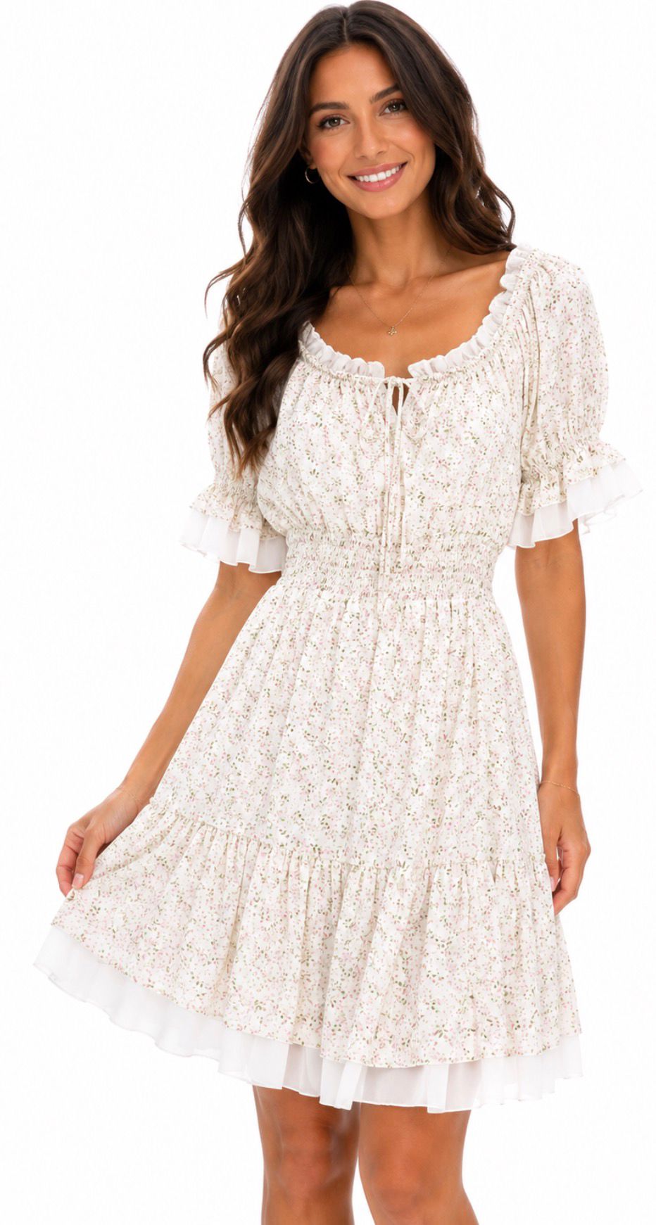 Robe Bohème Fleurie Femme | Robe Courte Romantique à Volants | Plusieurs Coloris