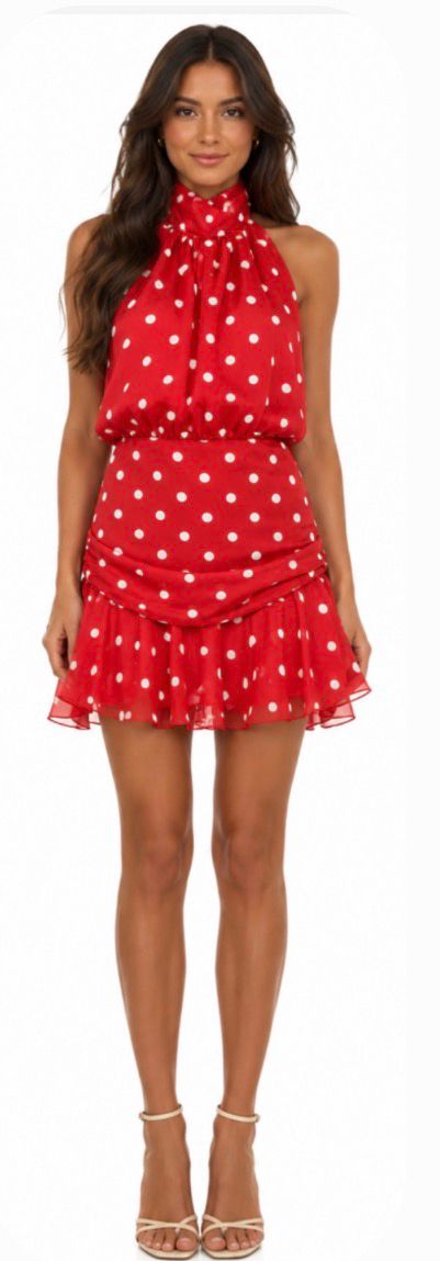 robeFemme Chic à Pois – Dos Nu Col Montant Élégant – robe Courte Habillée Été Multi-Coloris