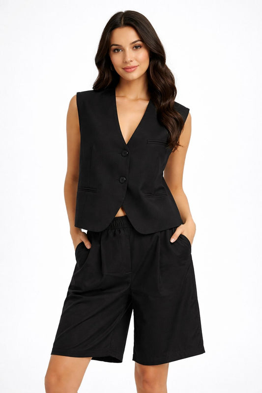 Ensemble Élégance  “VÉRA” – Gilet Tailleur & Short Fluide Femme