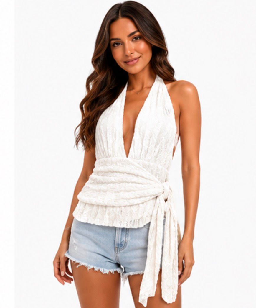 Top Dos Nu Femme Bohème Chic – Décolleté Plongeant & Ceinture Nouée | Plusieurs Coloris Disponibles