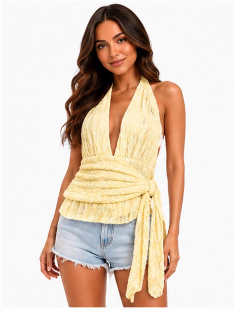 Top Dos Nu Femme Bohème Chic – Décolleté Plongeant & Ceinture Nouée | Plusieurs Coloris Disponibles