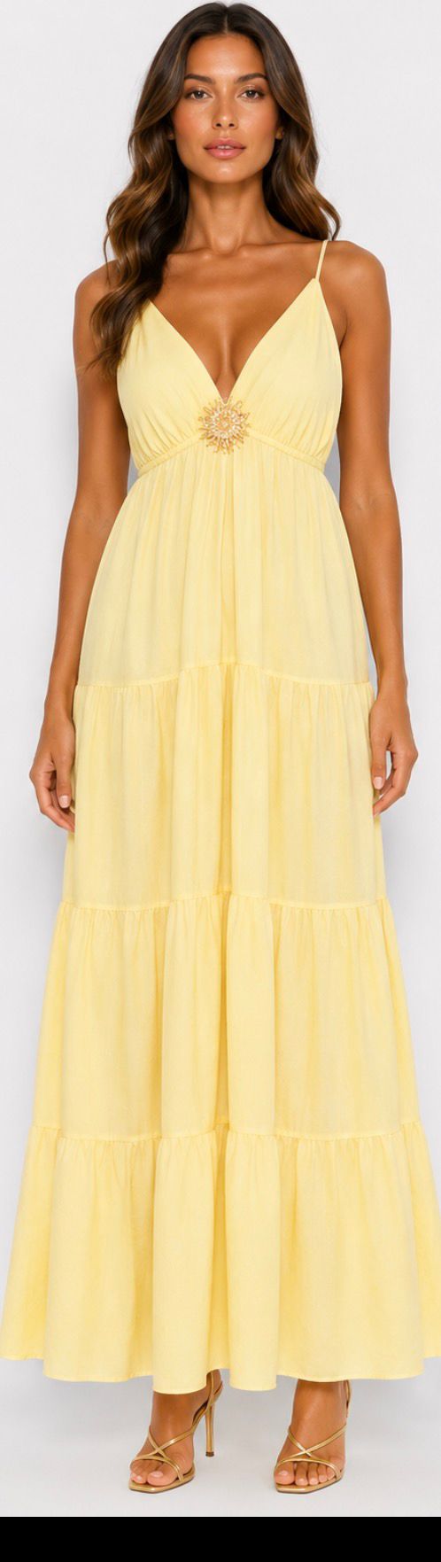 Robe Longue Bohème Chic Femme – Décolleté Élégant & Détail Doré | Plusieurs Couleurs Disponibles