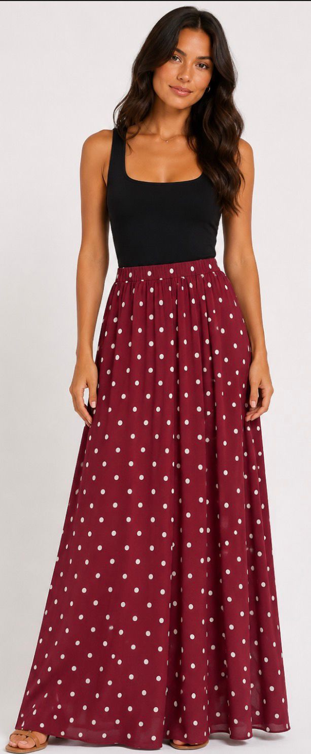 Jupe Longue Fluide à Pois Femme – Taille Unique – Plusieurs Coloris Disponibles