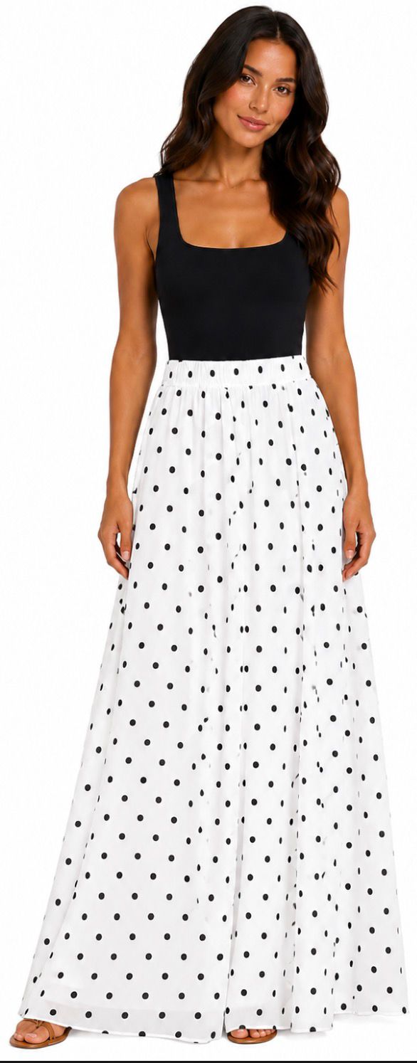Jupe Longue Fluide à Pois Femme – Taille Unique – Plusieurs Coloris Disponibles