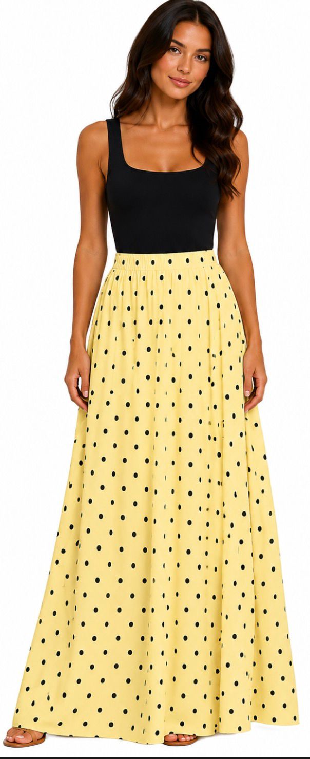 Jupe Longue Fluide à Pois Femme – Taille Unique – Plusieurs Coloris Disponibles