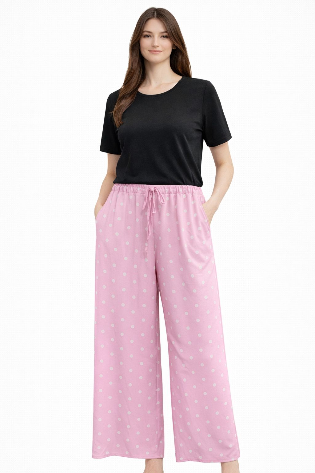 Pantalon Femme Fluide à Pois  – Taille Élastique Confort & Chic