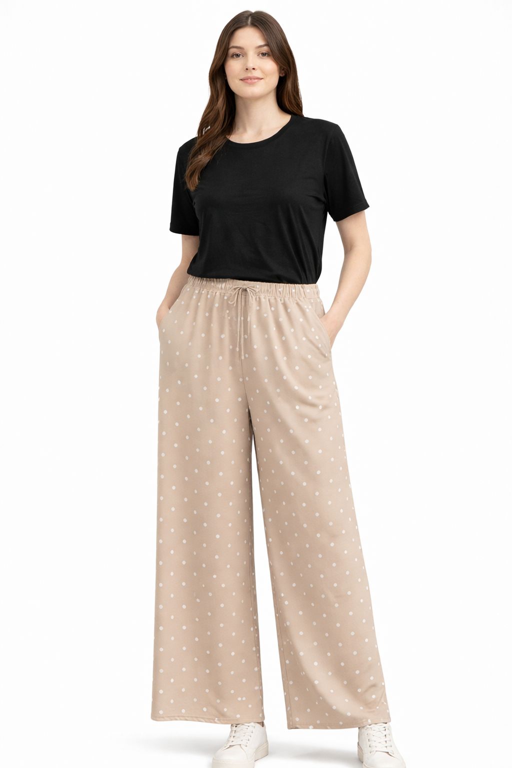 Pantalon Femme Fluide à Pois  – Taille Élastique Confort & Chic