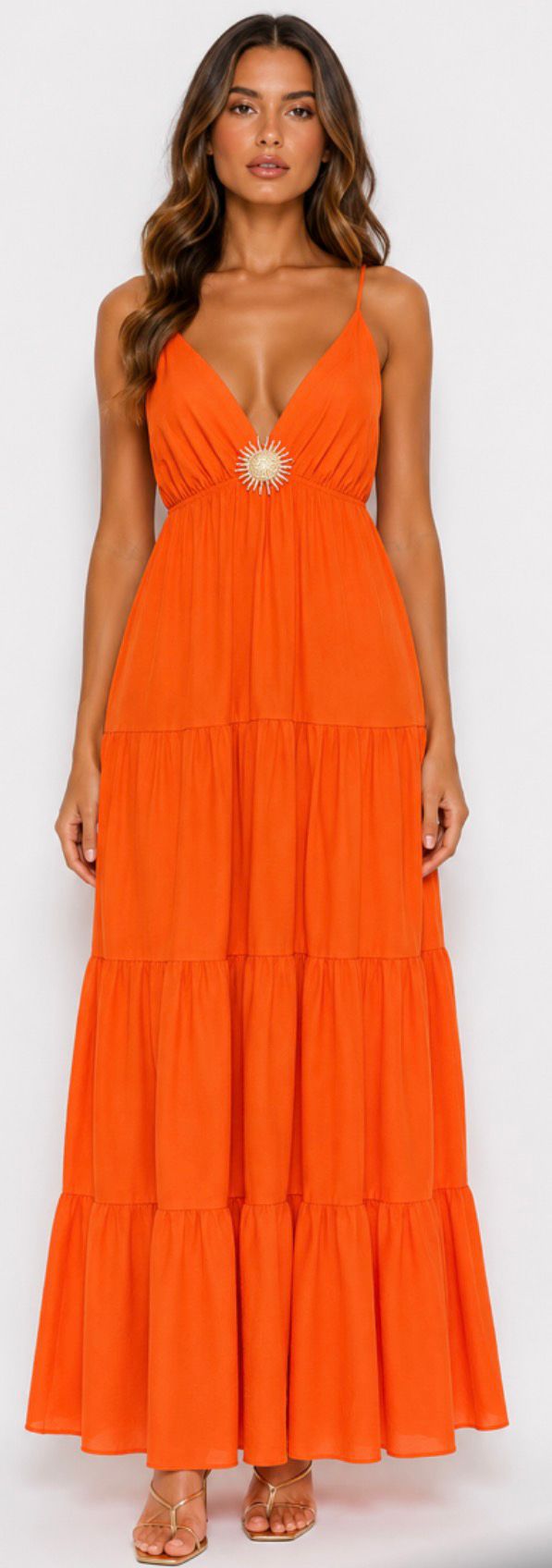 Robe Longue Bohème Chic Femme – Décolleté Élégant & Détail Doré | Plusieurs Couleurs Disponibles