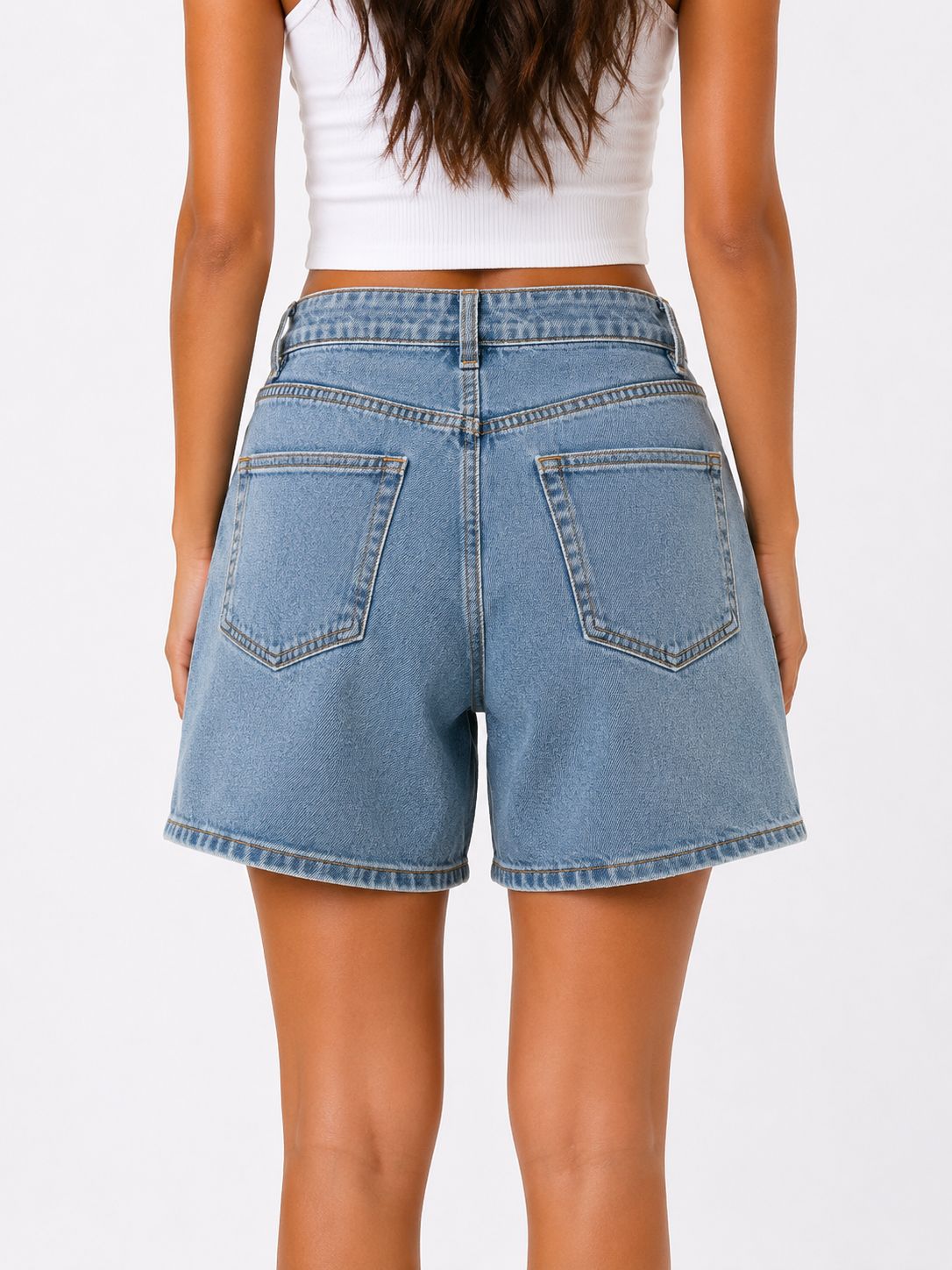 Short Bermuda Jean Femme Bleu Clair Strass – Short Denim Taille Haute Tendance Été Chic et Décontracté